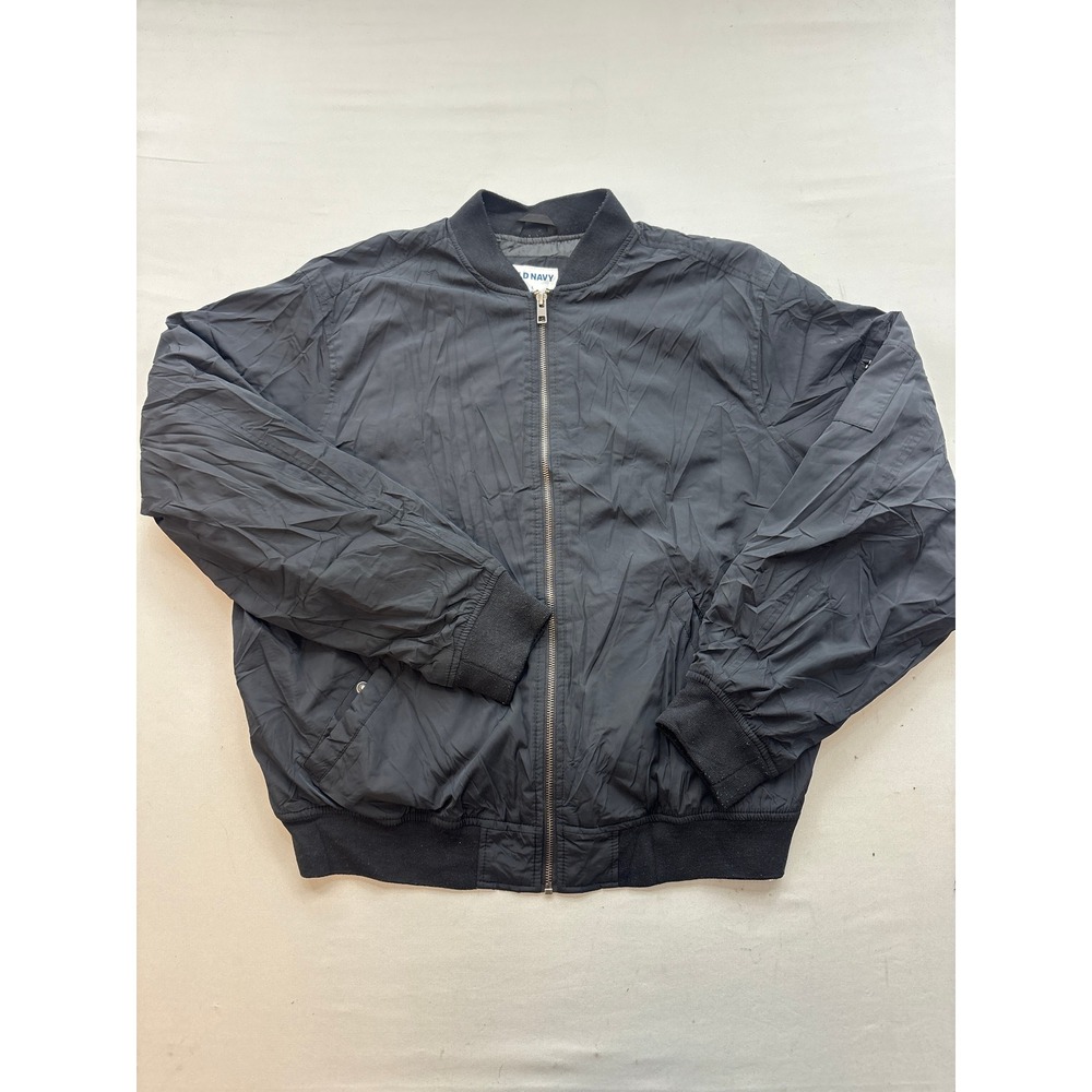 Old Navy Mens Bomber Jacket Large Black Water Resistant Full Zip Utility Pocket